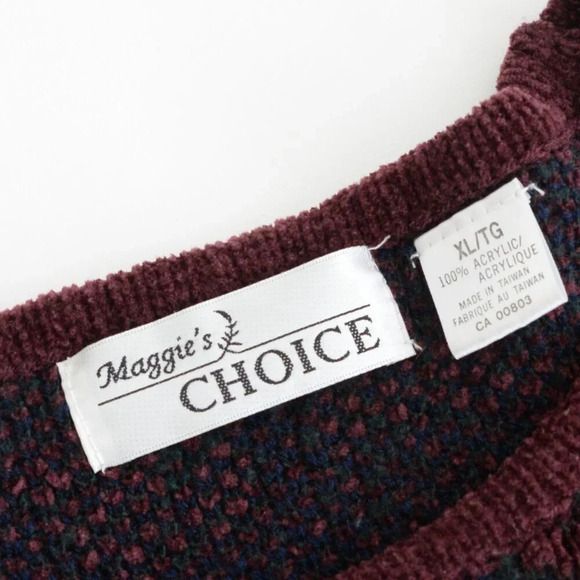 Vintage 90'S Maggies Choice Maroon & Navy Floral Crew Neck Sweater Size XL - Picture 8 of 10
